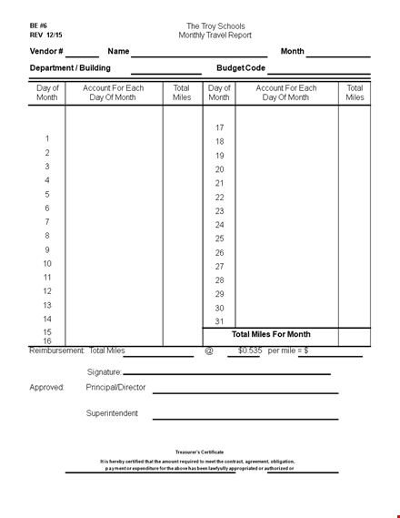 monthly travel account | manage your monthly travel expenses | track total miles template