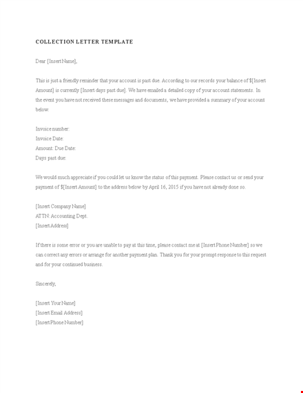 effective collection letter template - recover accounts with insert and amount template