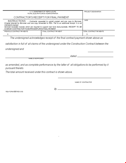 contractor receipt for final payment | payment contract template