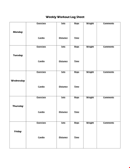 weekly workout log template template