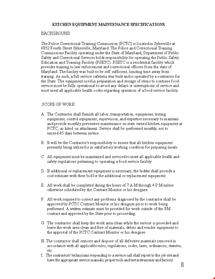 kitchen equipment maintenance schedule template template