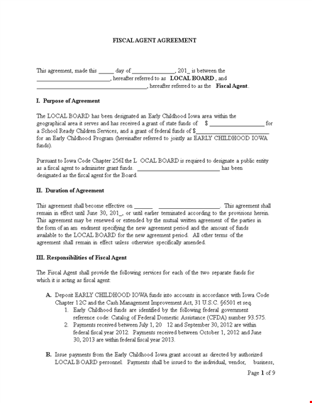 fiscal agent agreement template template