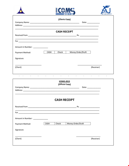 printable cash receipt template template