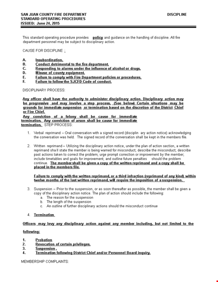 fire department disciplinary action form template