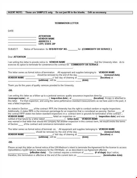 notice of vendor termination letter template