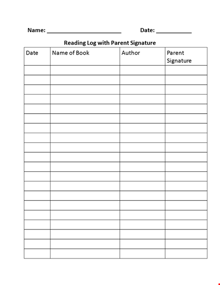 easy-to-use reading log template for parents - track your child's progress with signatures template