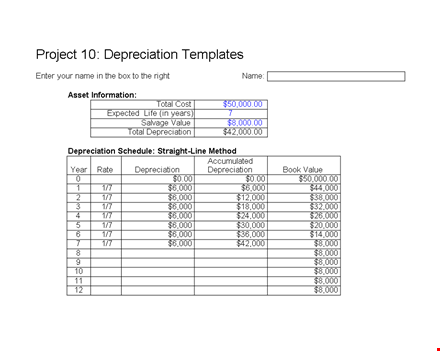 depreciation schedule template - track project value, total depreciation template