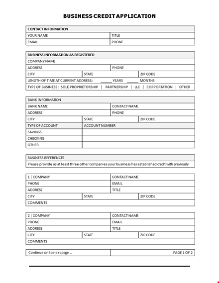 fill out our credit application form - easy & secure | contact us for assistance template