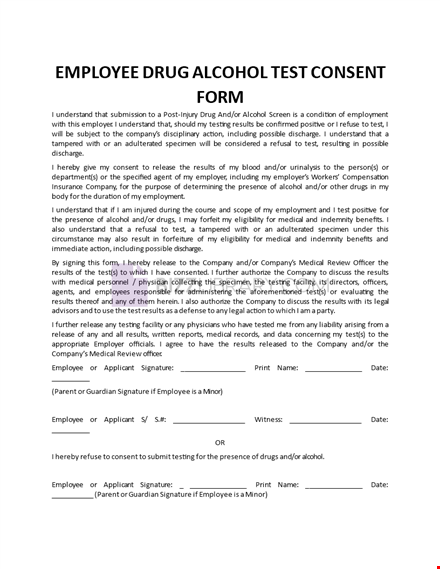 employee drug alcohol test consent form template