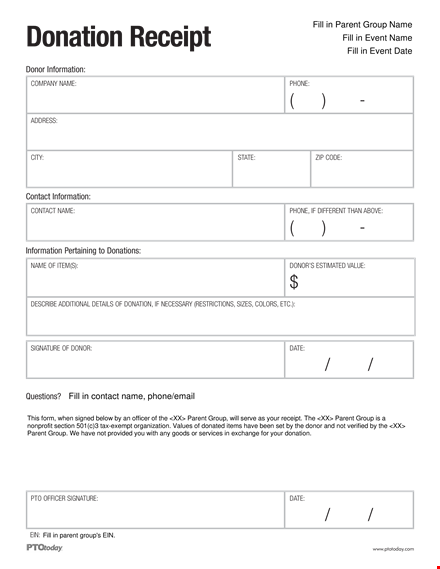 non profit donation receipt template template