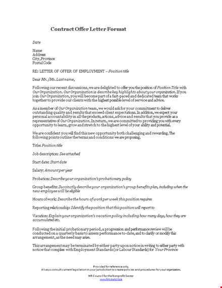 contract offer letter format template