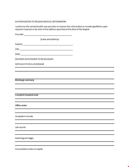 authorize medical release: manage your health records template