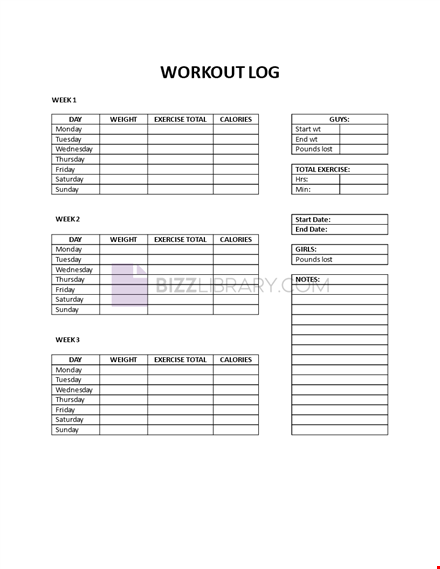 workout log template template