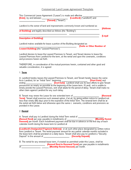 commercial land lease agreement template template