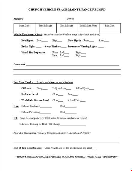 vehicle maintenance log template - easily track check levels template