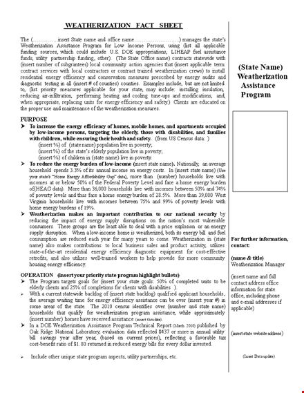 energy fact sheets for state: weatherization and more | download now template