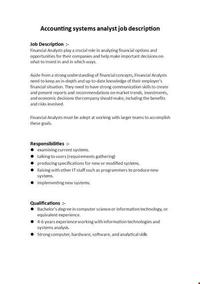 system analyst job description template