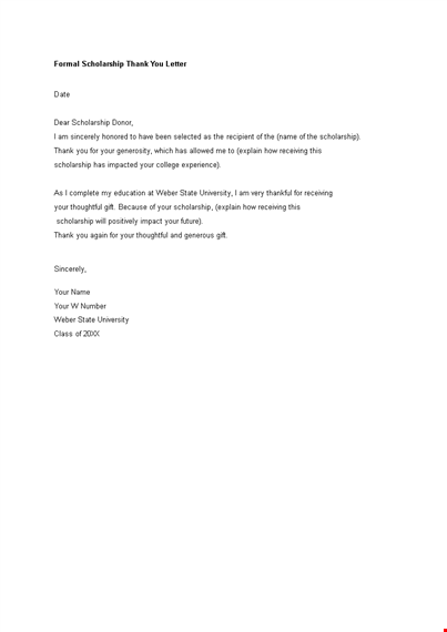 formal scholarship thank you letter template