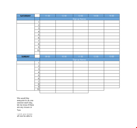 sign up sheets for everyone | sunday & saturday registration template