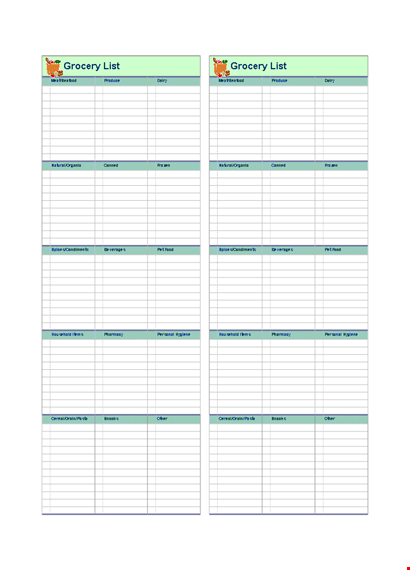 download our free grocery list template - shop for grocery, produce & seafood easily template