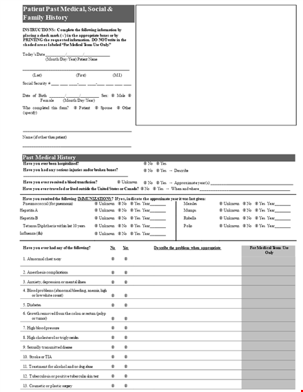 medical history form: describe unknown medical conditions template