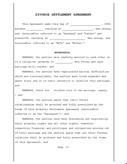 divorce agreement | complete agreement for parties | legal document template