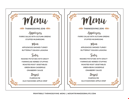 thanksgiving menu template | create a festive thanksgiving menu | salad, farro & autumn options template
