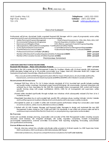 resume executive summary example - safety management certificate template