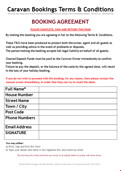 customize your caravan's t&cs | free template for owners template