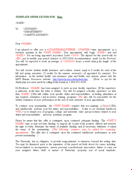 university appointment offer letter template