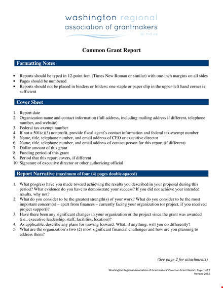 grant report template for project | streamlined organization | effective grant reporting template