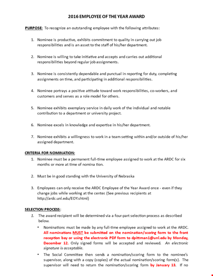 employee of the year award template - score, scoring, nominee, nomination template