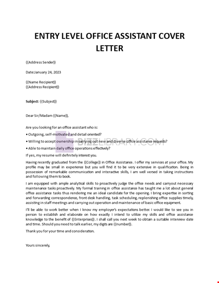 entry level office assistant cover letter template