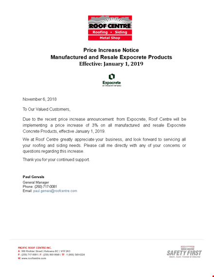 effective immediately: price increase letter for expocrete centre template