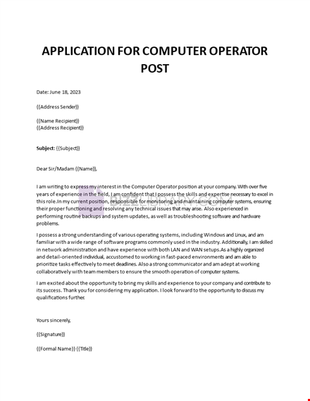 application for computer operator post template