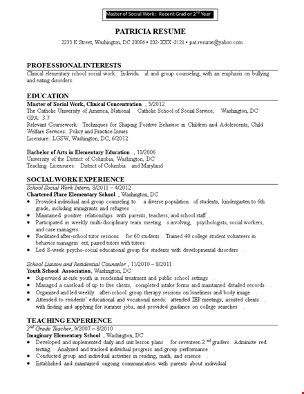 social work resume for recent graduate template