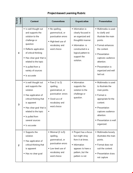 project-based learning rubric template template