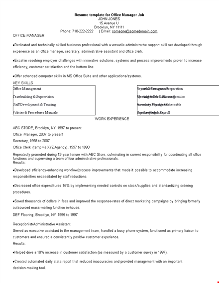 office manager job resume template