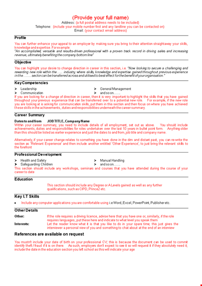 sample professional resume template