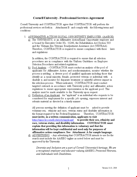 service agreement template for university, insurance, and contractors - cornell template