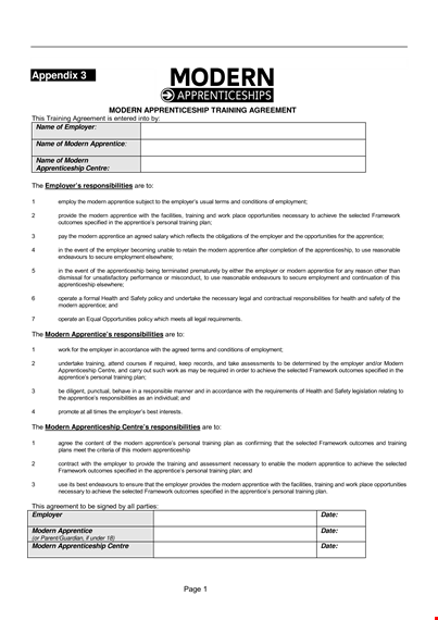 modern apprenticeship training agreement form - employer training for modern apprenticeship template