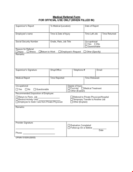 medical referral form template for employee report template