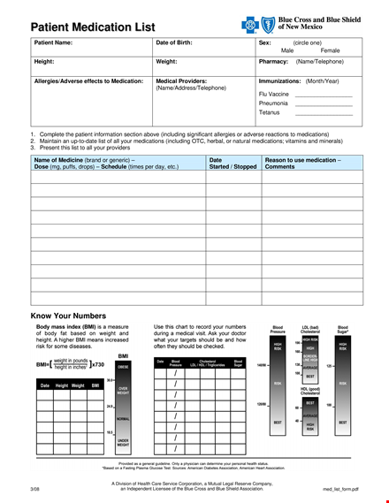 printable patient medication list - keep track of your medication template