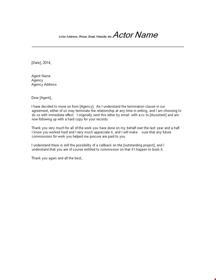 sample agent termination letter template