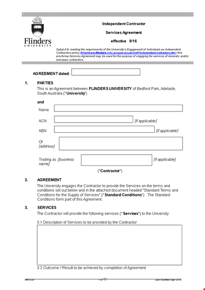 independent contractor agreement for university services & conditions - contractor agreement template