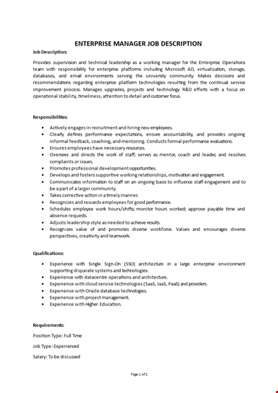 enterprise manager job description template