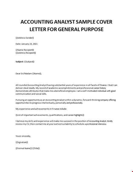accounting analyst cover letter template