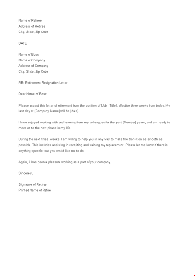 free retirement resignation letter template