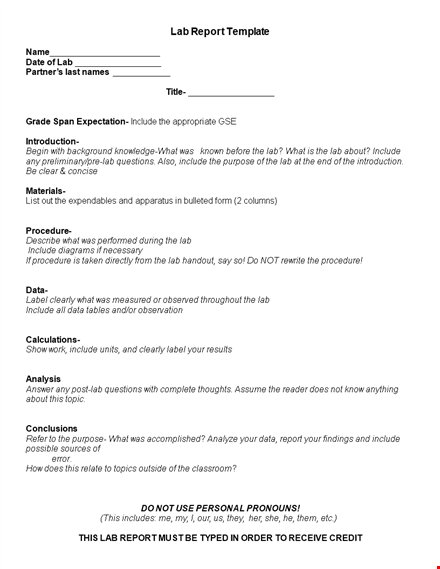 lab report template template