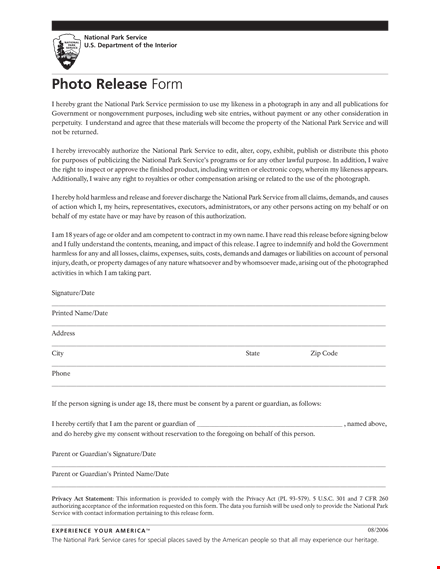 national photo release form - service hereby grants permission for photo release template